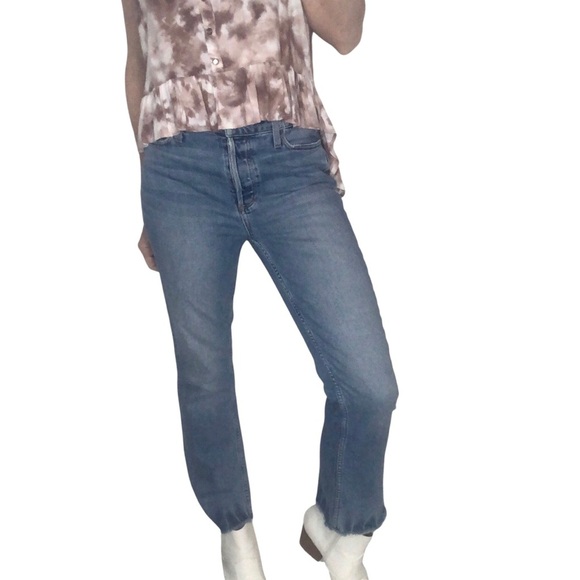 Paige Sz 27 Collette Crop Flare Jeans Light Wash Denim Buttonfly Mid-Rise Blue - Picture 2 of 8